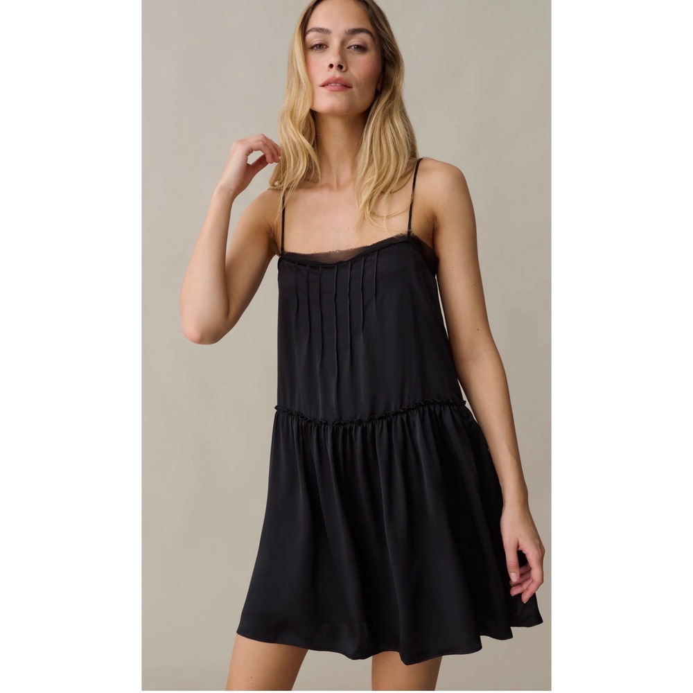 Few Moda Sorella Atelier Black Silk Mini Dress Spaghetti Strap Drop Waist 6